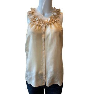 J. Crew Womens Snap Front Tank Top Ruffle Neck Sleeveless 100% Silk Ivory Size 6